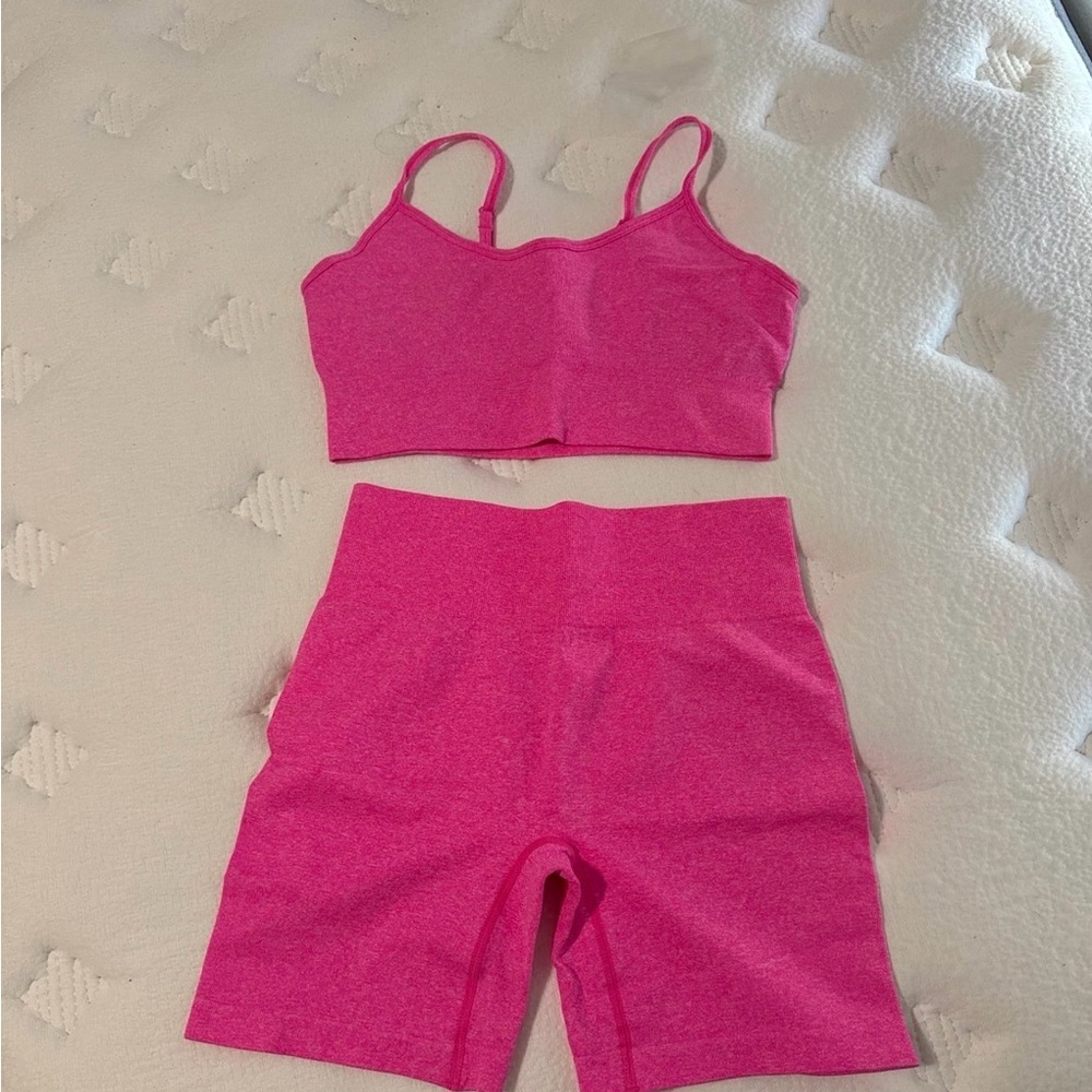 Pink Sports Bra and Shorts Set